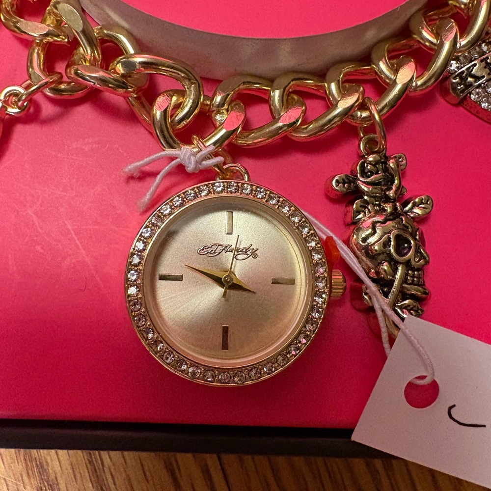Ed Hardy Gold Charm Bracelet Watch - Picture 5 of 11